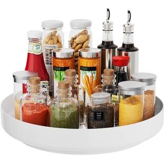 Ovicar Lazy Susan Schrank-Organizer – 33 cm Metall-Drehteller Lazy Susan für Küche, Gewürzregal, Speisekammer, Schrank, Badezimmer, Arbeitsplatte, Kühlschrank, Tisch, Aufbewahrung, Weiß