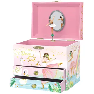 Musikalisches Ballerina-Schmuckkästchen für Mädchen – Kinderspieluhr mit drehender Ballerina, Ballett-Geburtstagsgeschenke Mädchen, Schmuckkästchen, 17,1 x 13,3 x 15,2 cm – Alter 3–10, rosa