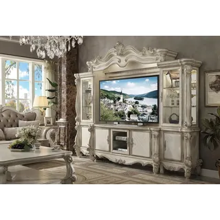 Klassische Wohnwand TV Wand Holz Stil Barock Regal Wohnzimmer Möbel Schrank neu - Weiß