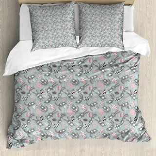 ABAKUHAUS Ostern Bettbezug, Kinder Spielzeug Lustige Hasen, Milbensicher Allergiker geeignet mit Kissenbezügen, 155 cm x 220 cm - 80 x 80 cm, Blaugrau Coral Schwarz - Schwarz