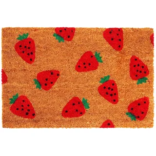 Relaxdays Fußmatte Kokos 60x40, Türvorleger Erdbeeren, Mehrfarbig | rutschfest, wetterfest, Fußabstreifer innen & außen