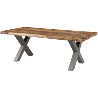 MASSIVMOEBEL24.DE Baumtisch Sheesham 200x100x77 natur sandgestrahlt / X-Beine silber matt FREEFORM 5