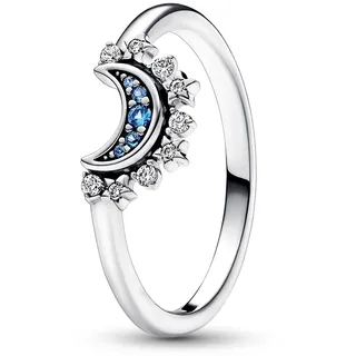 Pandora Moments Himmlisch Funkelnder Blauer Mondring aus Sterling Silber mit klaren Cubic Zirkonia Steinchen in der Größe 58,