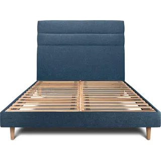 Bett mit Kopfteil – Korbgeflecht-Canvas-Stoff - 140 x 190 cm - Blau