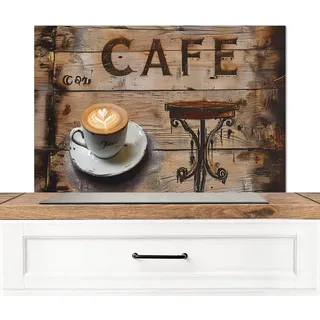 MuchoWow Spritzschutz Küche Cafe - Holz - Kaffee - Regale 80x55 cm , Schwarz , Metall , Rechteckig , 80x0.3x55 cm , rostfrei , Küchenzubehör, Küchenhelfer, Küchenutensilien