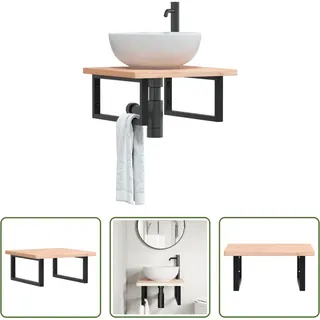 The Living Store Waschbeckenregal Wandmontage Stahl und Massivholz Buche - Braun