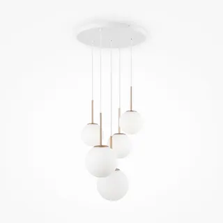 Maytoni Pendelleuchte Weiß, Gold, Metall, Glas, Kugel,Kugel, 180x58x58 cm Ce beliebig kürzbar, gleichmäßige Lichtverteilung, Nur In Filialen Erhältlich