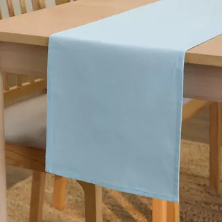 Encasa XO Table Runner Größe 32x183 cm | Baumwoll -Leinwand Stoff | Eisblau Solid Color | Waschbarer und dauerhaft