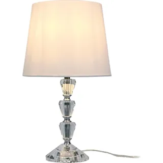 relaxdays Tischlampe Kristall Stoffschirm - Weiß