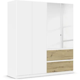 Rauch Möbel Costa, Drehtürenschrank, Kleiderschrank, 4-türig, 2 Spiegeltüren, 2 Schubkästen, Alpinweiß/Eiche Artisan, Holz, Push-to-Open, Griffprofil alpinweiß, 181x197x54 cm