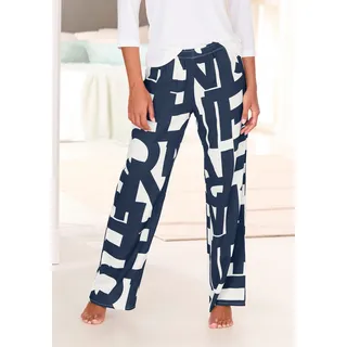 Pyjamahose FRENCH CONNECTION, Damen, Gr. 42, N-Gr, weiß (dunkelblau, weiß, gemustert), Web, Obermaterial: 100% Viskose, gemustert, loose fit lang, Hosen Pyjamahose, Gewebte Hemdenqualität aus Viskose