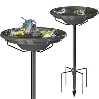 iBorn Vogeltränke für den Außenbereich, 92 cm, freistehende Vogeltränke aus Metall mit 3 verstellbaren Höhen, 30 cm, BPA-freie Schüssel, Boden mit 5 Zinken, Grau, 1 Stück (ohne Brunnen)