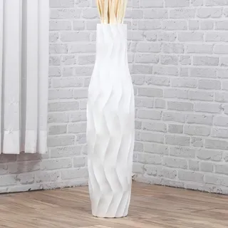Leewadee Große Deko Bodenvase Für Dekozweige, Hohe Standvase Für Pampasgras, Design Holzvase, 65 cm, Weiß