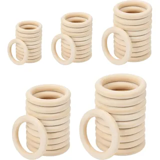 Belle Vous 50er Pack Holzringe zum Basteln - Holzring verschiedene Größen - Gardinenringe Holz - Unbehandelte Holzringe Makramee - Ringe Vorhangringe