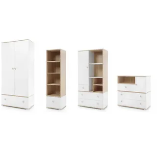Deine Möbel 24 Babyzimmer-Set Oktavia 4-teilig in Weiß Matt / Eiche , Weiß, Eichefarben , Holzwerkstoff , 305x195x50 cm , Babymöbel & Kindermöbel, Babyzimmer