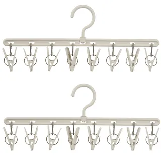 Foshine Kleiderbügel mit 8 farbigen Clips, Winddicht, zum Trocknen von Socken, BHS, Unterwäsche, Babykleidung, Mützen, Schals, Handtüchern, Hosen und Handschuhen, Windeln, Weiß, Grau, 2 Stück