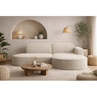 kaiser möbel Ecksofa mit runden Abschlüssen aus Cordstoff – Modena Studio, modernes Sofa, Beige, Rechts - Beige