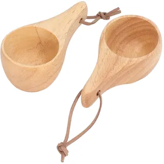 Tomotato 2 Stück Holztasse Kuksa Cup, 25ml, Tragbar Holzbecher, mit Leder Seil, Trinkbecher Holz Klein, für Heiße Milch, Tee, Kaffee