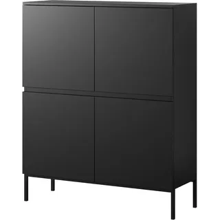 Selsey Kommode Schrank Aufbewahrungsschrank 100 cm 4 Türen 8 Fächer Schwarz Schwarze Beine Bemmi