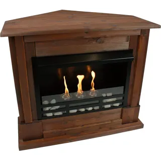 Gelkamin Ethanolkamin Kaminofen Eckkamin Rafael inkl. Zubehör Set + Sicherheitsglas - Nussbaum - Braun