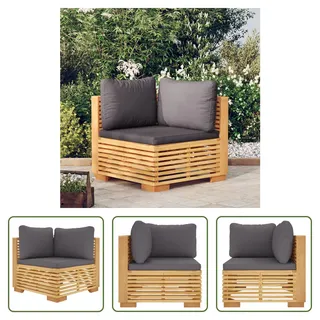 The Living Store Garten-Ecksofa mit Dunkelgrauen Kissen Massivholz Teak - Grau