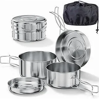 Bestargot Camping Kochgeschirr Edelstahl Topfset, Camping Kochtopf Outdoor Topf (900ml + 600ml), 4-teiliges Camping Topf für Gaskocher und Campingkocher