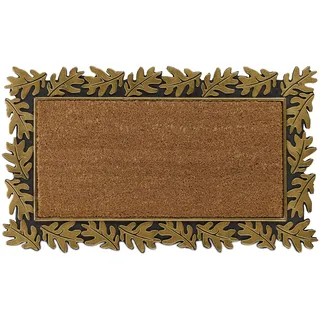 Relaxdays Fußmatte Blätter, 45 x 75 cm, Fußabtreter Gummi & Kokos, rutschfest, Türvorleger innen & außen, Gold/Natur