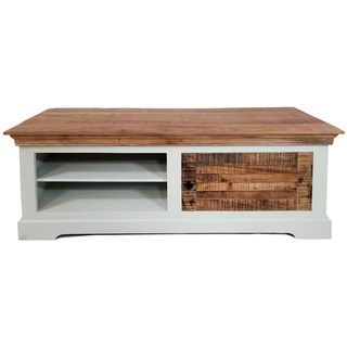 kreatives Wohnen Lowboard TV Schrank B 114 H 45 cm Massivholz Fernsehschrank Ibiza weiß Mangoholz massiv, Holz, Extra breit