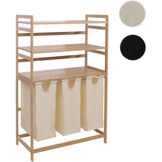 Bambus Wäschesammler HWC-P78, Wäschesortierer Wäschekorb Regal Wäscheorganizer, 3 Ablagen FSC® 125x8