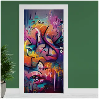 Finest Folia Türfolie 90x200 cm Türtapete Türposter Folie für Tür Wohnzimmer Kinderzimmer Küche Türaufkleber Bad Aufkleber selbstklebend TF03 (09 Graffiti)