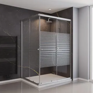 Schulte Duschkabine Corner 120x90 cm, 180 cm Höhe, Eckeinstieg mit Schiebetüren, 4mm ESG Sicherheitsglas Dekor Querstreifen, Profilfarbe Silber - Silber