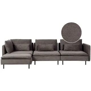 BELIANI 3-Sitzer Ecksofa Dunkelbraun Stoffbezug Cord Modular mit Chaiselongue Rechtsseitig L-Form Kissen Schlanke Armlehnen Modern Wohnzimmer Modulsofa - Braun