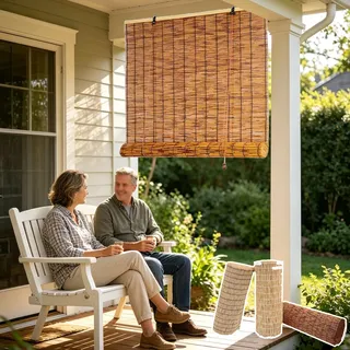 QUIYAEZY Natur Bambus Rollo für Aussenbereich Wetterfest Balkon Bambusrollo Ohne Bohren Schilf Vorhänge Bambus Sonnenschutz Sichtschutz Rollo 80 90 100 110 120 140 160 cm Breite