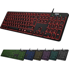 Arteck USB Kabelgebundene Tastatur Hintergrundbeleuchtung 7 Farben & Einstellbare Helligkeit Full Size Tastatur mit 1,8m langem Kabel, numerischem Keypad, für Computer Desktop Laptop und Windows 11 10