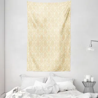 ABAKUHAUS Damast Wandteppich und Tagesdecke, Klassisches Blumenpastell aus Weiches Mikrofaser Stoff Waschbar ohne Verblassen Digitaldruck, 140 x 230 cm, Blasse Orange und Elfenbein - Orange