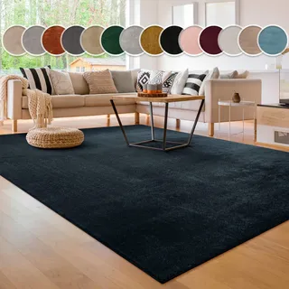 Teppich PACO HOME "Cadiz 630", blau (navy), B:300cm H:14mm L:400cm, Polyester, Teppiche, Teppich, Uni-Farben, besonders weich, waschbar, auch als Läufer erhältlich