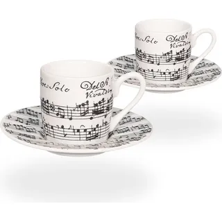tea4chill Könitz Espresso Tassen Set Vivaldi Libretto. 2 Kaffeetassen 65ml aus Porzellan. Espressotassen, schwarz-weiß - Bunt