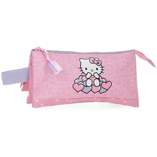 HELLO KITTY Hearts & Dots, Schulmäppchen, Umhängetasche, aus Polyester, Rosa, Dreifaches Federmäpp