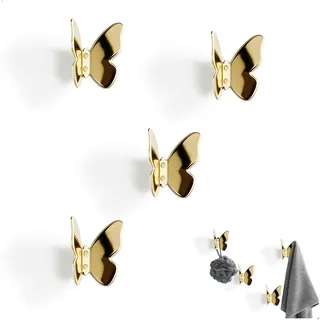 Kleiderhaken Gold, Wandhaken Gold 4er Set Garderobenhaken, Edelstahl Schmetterling Design Haken, Rostfrei & Starke Tragkraft für Wandmontage