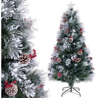 COSTWAY Weihnachtsbaum künstlich 180cm mit Tannenzapfen & Beeren, Tannenbaum mit Schnee, kaltweißen LEDs, Glasfaser & Sternspitze, 8 Modi Grün Weiß - Grün, Weiß