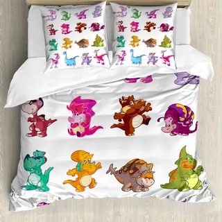 ABAKUHAUS Jurassic Bettbezug, Dinosaurier Extinction, Milbensicher Allergiker geeignet mit Kissenbezügen, 155 cm x 220 cm - 80 x 80 cm, Mehrfarbig