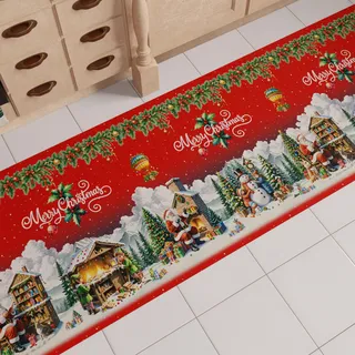 PETTI Artigiani Italiani - Weihnachts-Küchenläufer, Rutschfester und waschbarer Weihnachts-Küchenteppich, Weihnachtsteppich 52x280 cm Weihnachtsmanndorf, Made in Italy