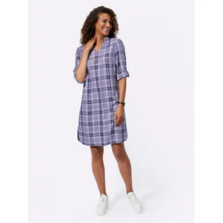 Karokleid INSPIRATIONEN "Karo-Kleid", Damen, Gr. 36, Normalgrößen, lila (lavendel, marine, kariert), 60% Viskose, 40% Lyocell, gemustert, kariert, mehrfarbig, kurz, V-Ausschnitt, Kleider Karokleid