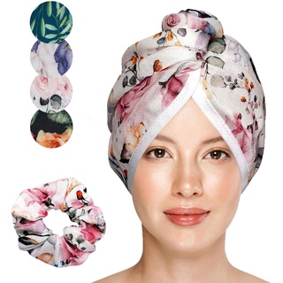 JOCERO - Haarturban aus Bambus - Turban Handtuch für Damen - Haarhandtuch mit knopf - Haar Handtuch für Lange Haare - Bambus Handtuch mit Haargummi