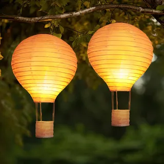 Qedertek Solarlampen für Außen Hängend, 2 Stück 30cm Lampions Solar Außen Wetterfest, Gartenlaterne mit Flackernder Flamme, Heißluftballon Nylon Solarlaterne für Außen Garten Fest Deko (Warmweiß)
