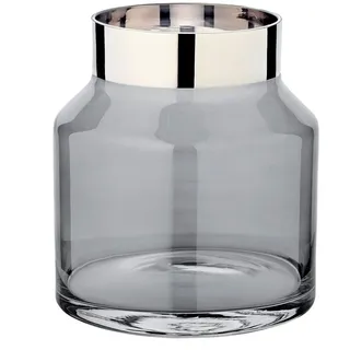 Edzard Vase Gabi Dark, rund, Höhe 19 cm, Durchmesser 17 cm mundgeblasenes Kristallglas mit Platinrand - Glasvase für Blumen, Moderne Blumenvase aus Glas