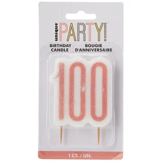 Kerze zum 100. Geburtstag - Glitzer-Roségold-Geburtstag