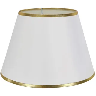DULEE 10 Zoll Lampenschirm E27 E14 Glühbirne Schraube Handgefertigter Stoff Tischlampenschirm für Stehlampe, Tischlampe, Nachttischlampe (Oben) 16cm x (Höhe)17cm x (Unten)26cm,Weiß mit Goldrand