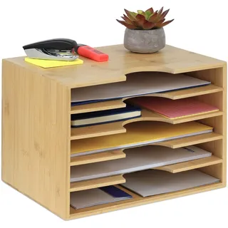 Relaxdays Briefablage Bambus, Büro Organizer für A4 Papier, 5 Fächer, Dokumentenablage HBT: 23,5 x 32,5 x 24 cm, Natur
