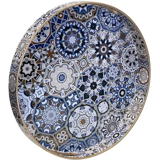 Simmer Stein runde dekorative Tablett, Marmor Kunststoff mit Griff, moderne Schminktisch und Servieren für Ottomane, Couchtisch, Küche und Bad, Größe 33 cm (Bohemia-Stil)